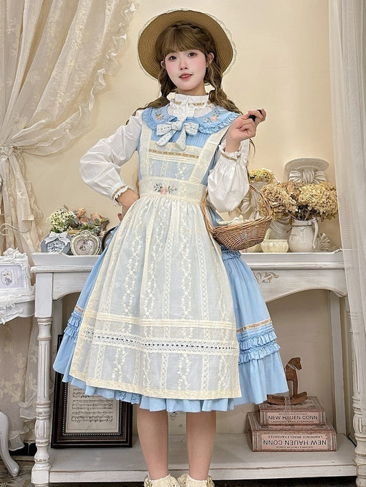 Embroidered Apron Floral Lolita Beige