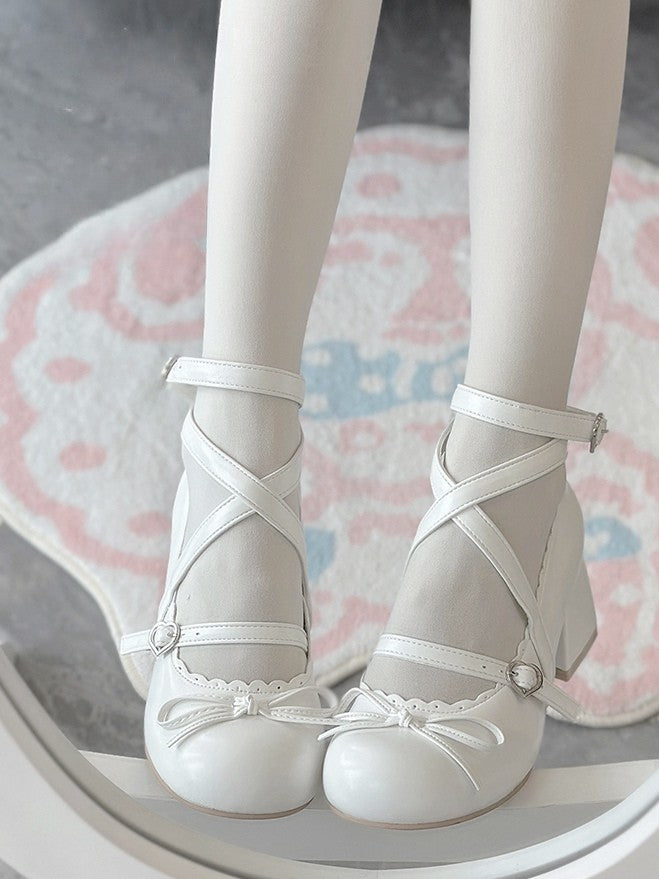 Heel Comfort - Block Mid Jane PU Shoes White Mary