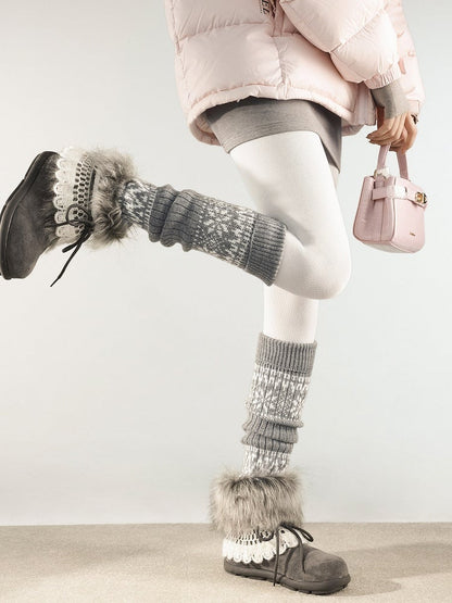 Patterns: Knit Fair (4 Isle Warmers Leg Snowflake/Tulip/Reindeer/Checkerboard) Retro