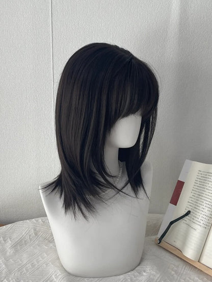 Wig Black with Air Straight Bangs 45CM Tea