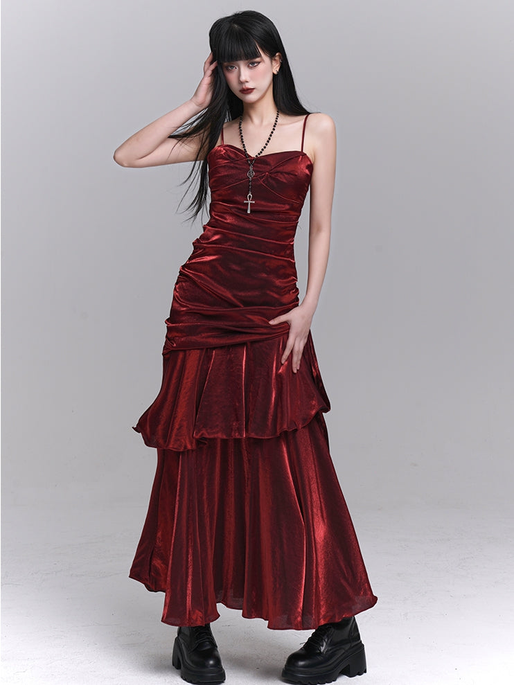 Abendkleid mit herzförmigem Ausschnitt und gerüschtem Design, Weinrot