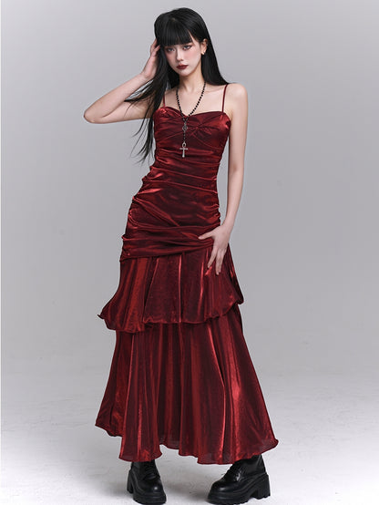 Sweetheart Neckline Ruched Design Evening Dress Gown Wine Red