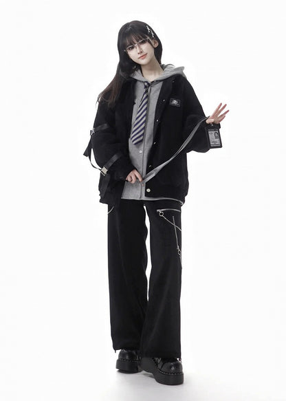 Black Panda Applique Winter Coat - PINK SAVIOR