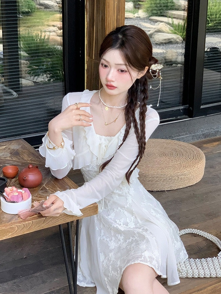Sheer Apricot Blouse with Ruffled Hem - Qchiwawameme