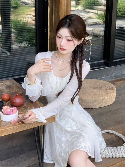 Sheer Apricot Blouse with Ruffled Hem - Qchiwawameme
