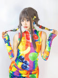 Fashion Gyaru Sleeves Fruit Colorful Vest With Print