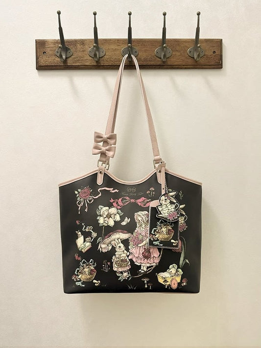 Tote Black with Fairy Tale Straps Vintage Lolita Bowknot Bag