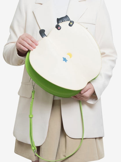 With Star Backpack Kawaii 2-Way Embroidery Apple Cat And Green Flip Creative Moon Core