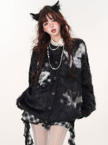 Mohair-Cardigan mit Schmetterlingsmuster