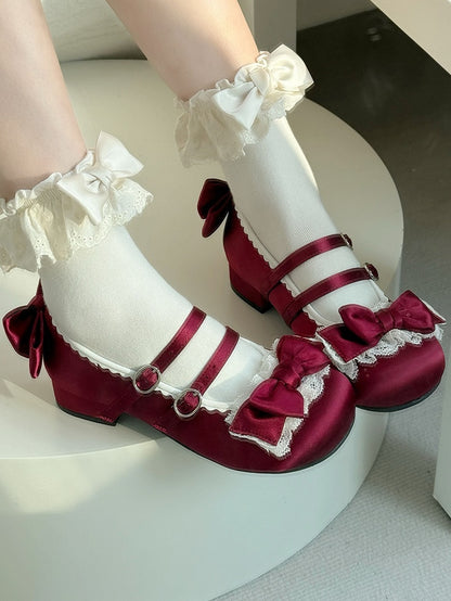 Lace Mary - Sweet Ruffle Lolita Low-heel Janes Red Delicate in