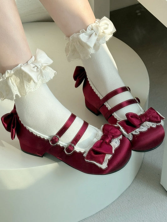 Lace Mary - Sweet Ruffle Lolita Low-heel Janes Red Delicate in