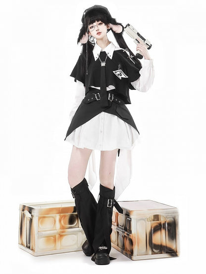 Monochrome Kawaii Multi-Piece Outfit: Top, Dress, Skirt & Warmers