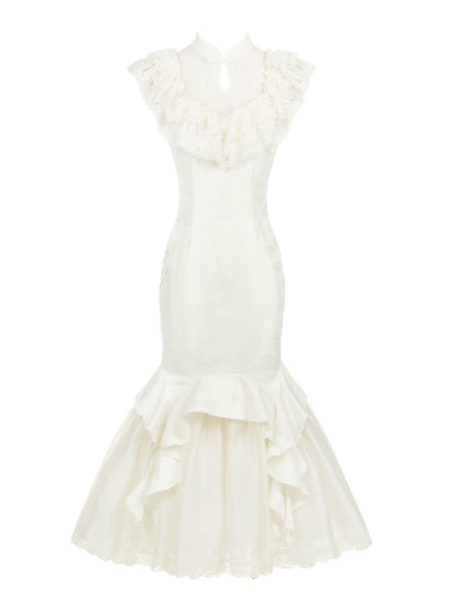 Trim Qi Jacquard Kleid Meerjungfrau Kragen Lolita Rüschen Cascading Butterfly Qipao