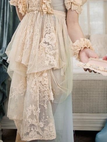 Dotted Tulle & Lace Apron in Romantic Goth Apricot Style - Blood Supply