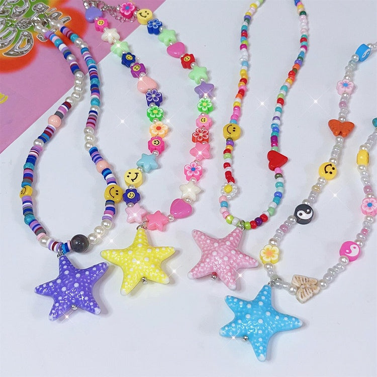 Collier pendentif 4 couleurs étoile de mer perles options Y2K