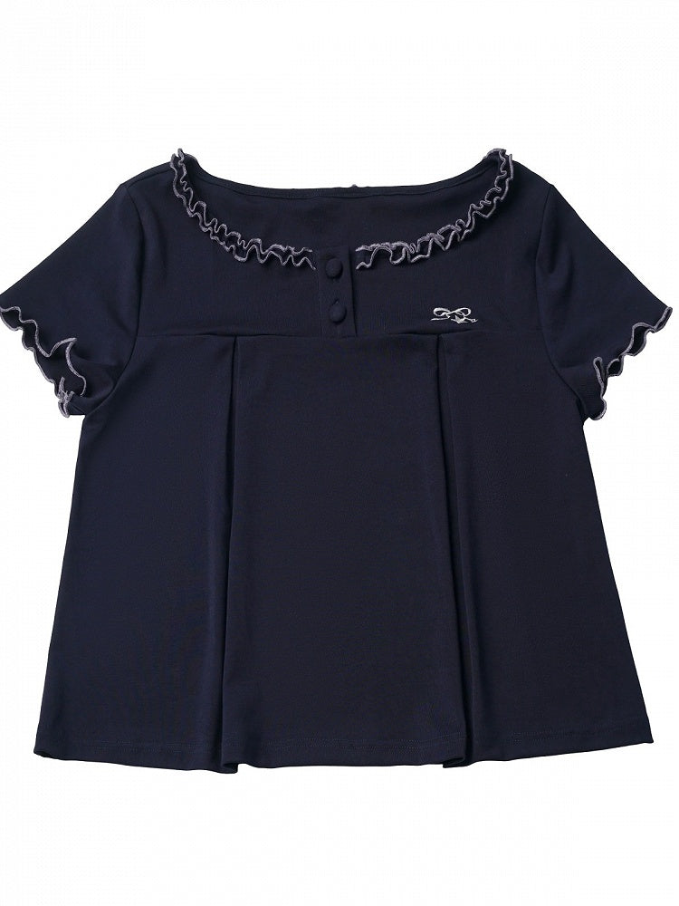 Black Ruffle Short Sleeve Tee - PINK SAVIOR