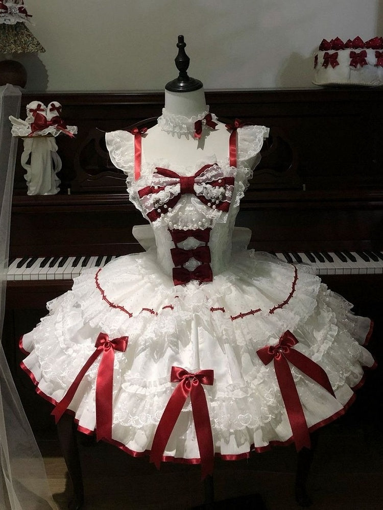 Red & White Lace Bow Lolita JSK Dress - Miss Han