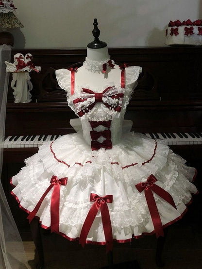 Red & White Lace Bow Lolita JSK Dress - Miss Han