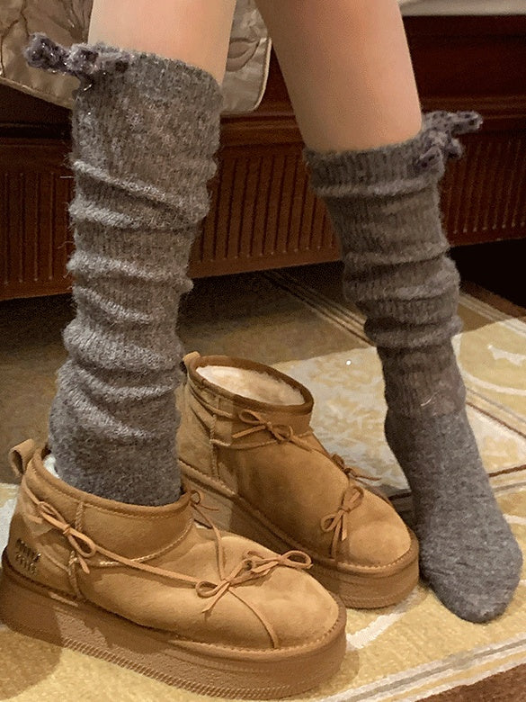 White/Light Coffee/Dark Coffee/Black/Dark Grey Sweet Calf Socks With Leopard Bowknot