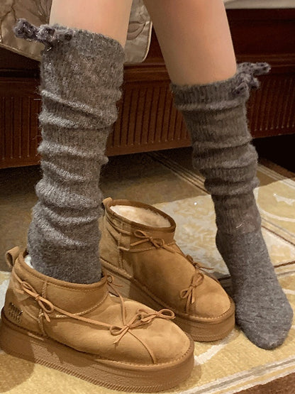 White/Light Coffee/Dark Coffee/Black/Dark Grey Sweet Calf Socks With Leopard Bowknot