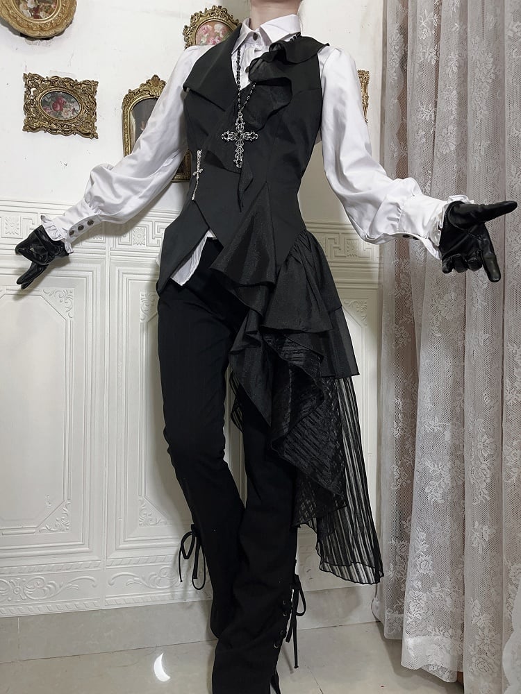 Waistcoat Gothic Ouji Lolita with Black Train Detachable Asymmetrical Design