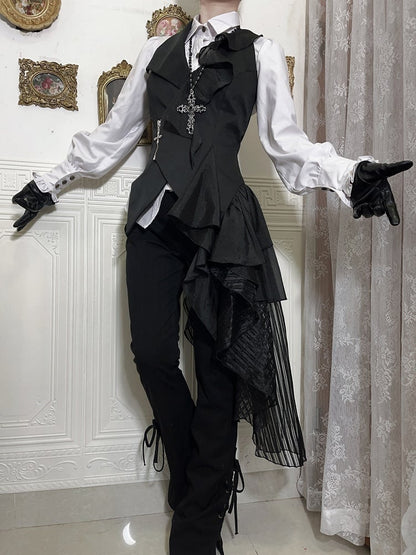 Waistcoat Gothic Ouji Lolita with Black Train Detachable Asymmetrical Design