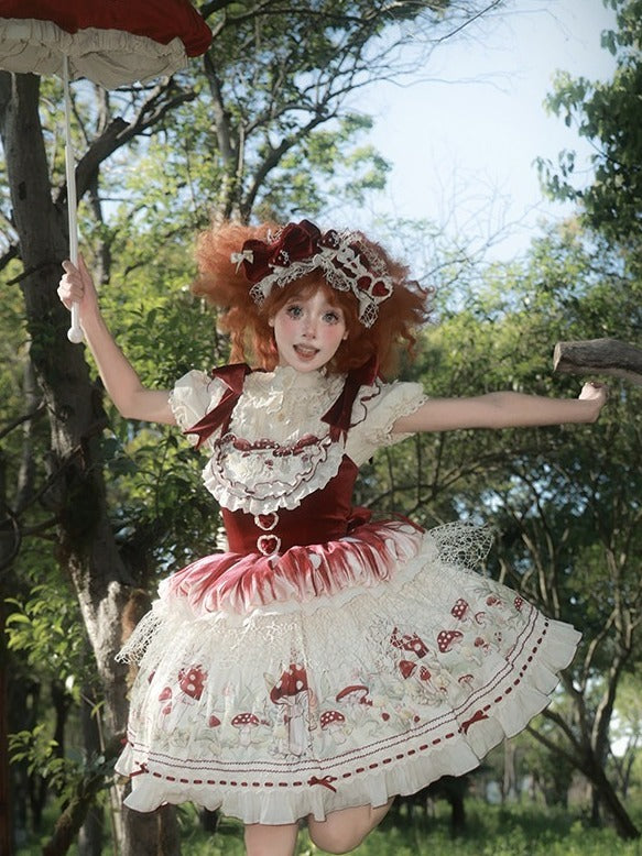 Mushroom Heart Hairband with Lolita Charm - Honey Machine