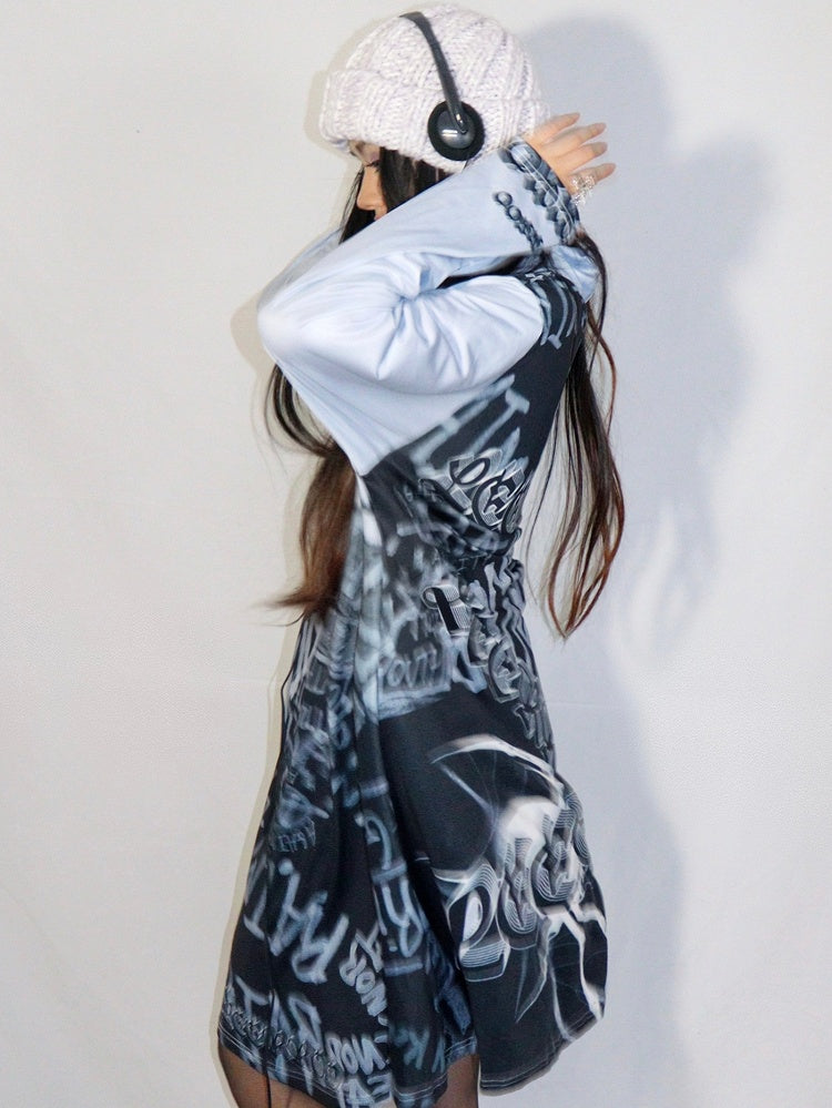 Gyaru-Kleid mit modischem Print in Grau