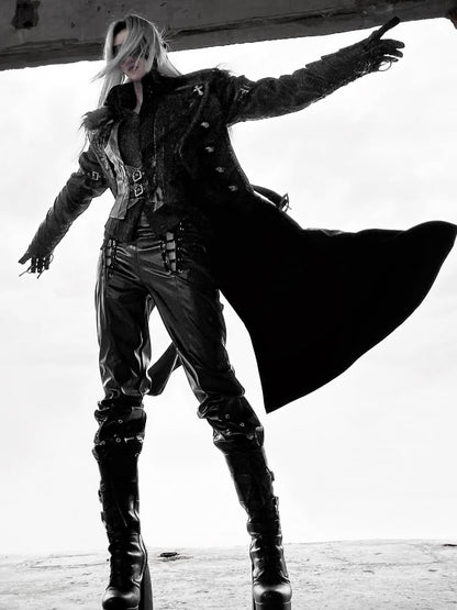 ドラゴンズブレス ブラックフェイクファーカラー PUレザートレンチコート