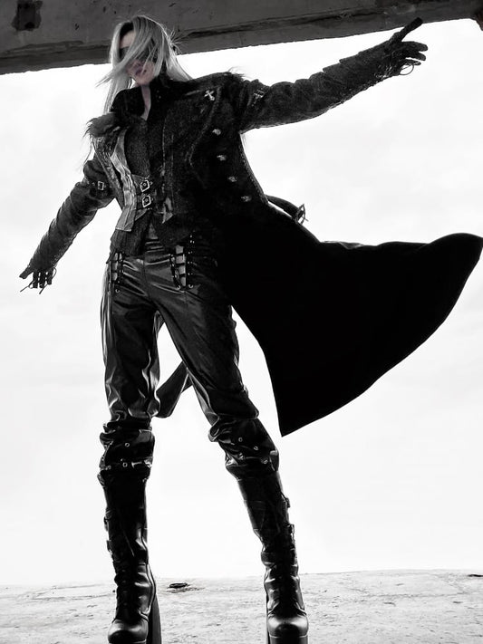 ドラゴンズブレス ブラックフェイクファーカラー PUレザートレンチコート