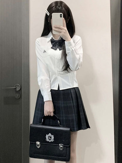 Letter Style Preppy JK Shirt White Uniform Embroidery