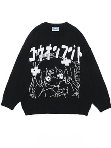 and Cartoon Detachable Black Jira Girl Design with Sailor Kei Sweater Collar