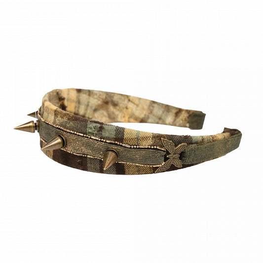 グリーンのチェック柄スタッドメタルバタフライKC