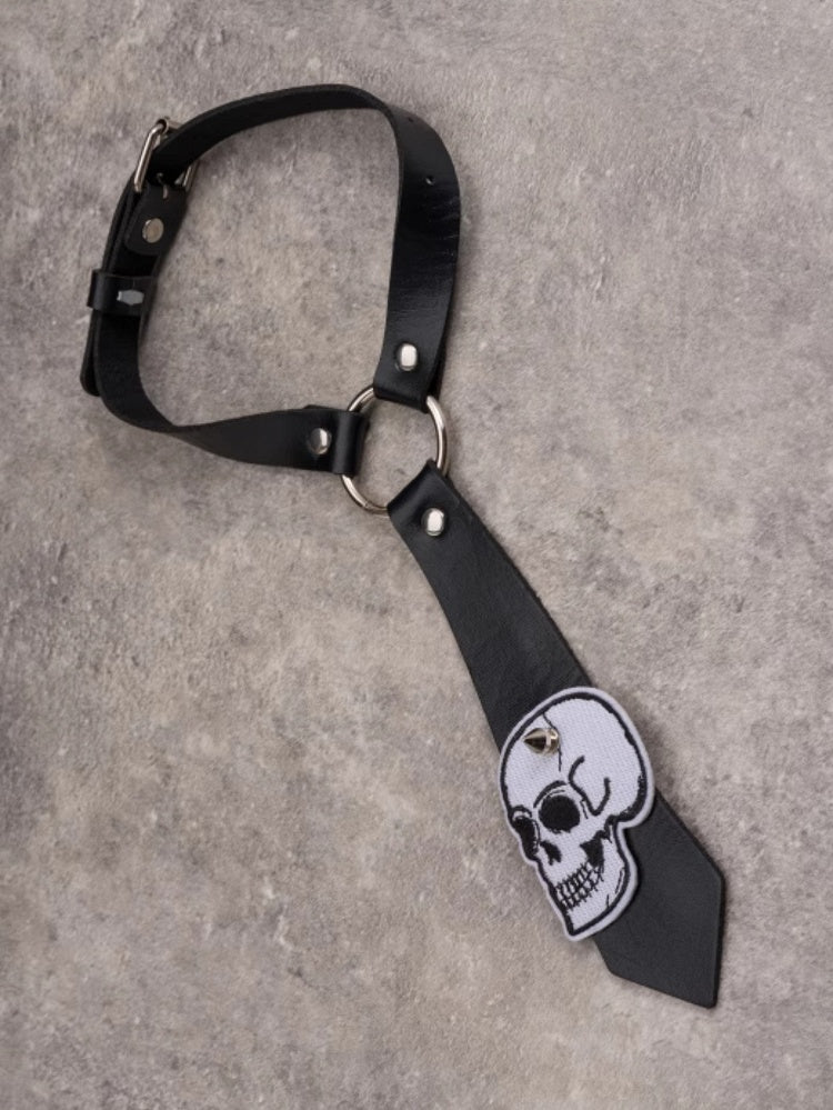 Applique Black Choker Studs PU Tie Skeleton Decorated Gothic
