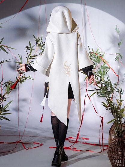 Top with Copper Hooded Ouji Charms Fashion and Chinoiserie Coin Jacquard Tassel White