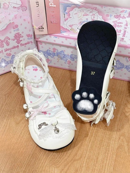 Sweet Bow with White PU Lolita - Details Shoes Leather