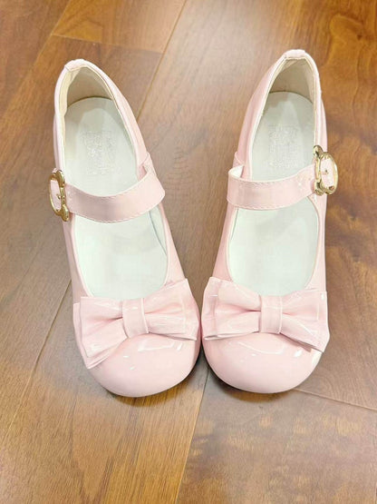 Round-toe 5cm Lolita with Mary Sweet Top Bear-themed at Bow Buckle Pink Janes Heeled in
