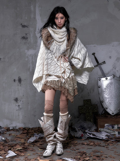 Brown Asymmetrical Vintage Layered with Studded Hem Punk Tulle Skort PU Beige