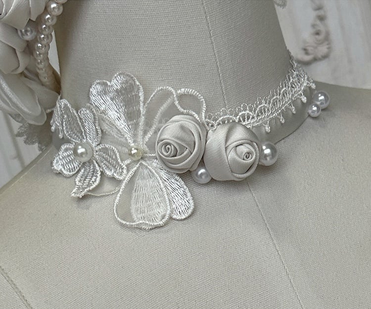 Rosette White Elegant Wedding Dress Hanayome Lolita JSK Full Set