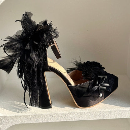 Bloom Shoes Beaded Embellished Removable High-heel Goth Chunky Chains Black - Version Top Bow Victorian Gorgeous