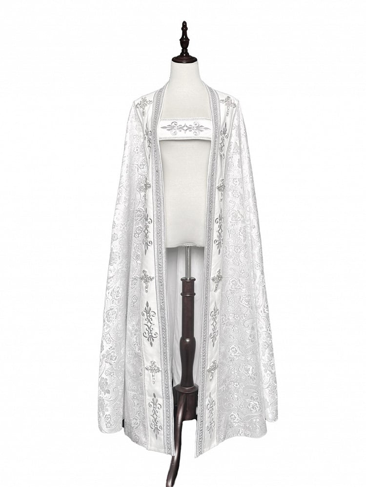 Embroidery Silver Cross Lolita Decorated Details Nun White and Cloak