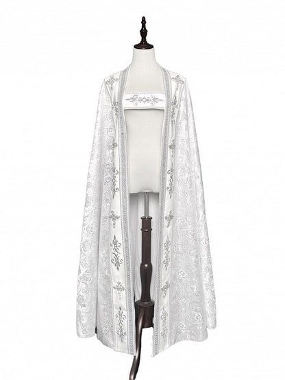 Embroidery Silver Cross Lolita Decorated Details Nun White and Cloak