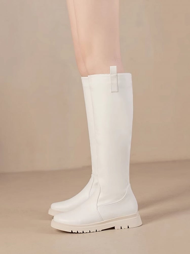 Closure White Knee-high Zip Boots Regular/Thicken PU Version Leather Inner with -