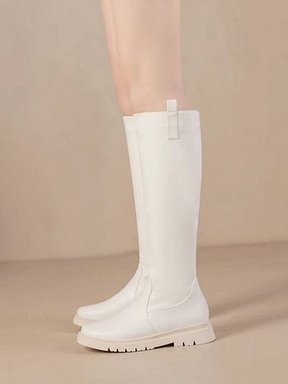 Closure White Knee-high Zip Boots Regular/Thicken PU Version Leather Inner with -