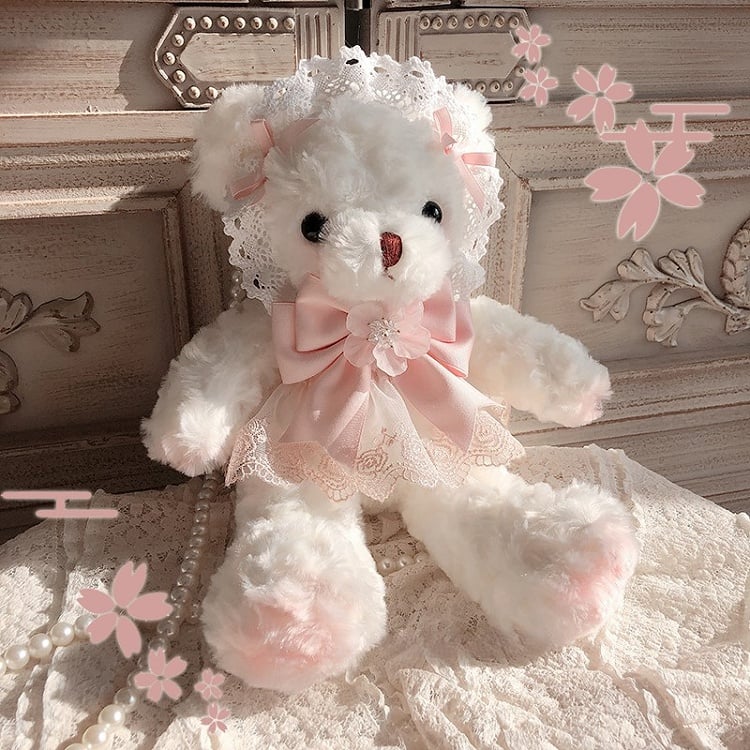 Cherry with Crossbody Bear Bow Blossom White Lolita Plush Design Bag and