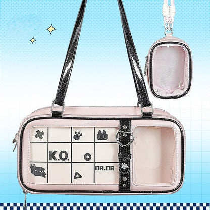 Pink Bag Pattern Checkerboard PU Accent Buckle Ita with Heart