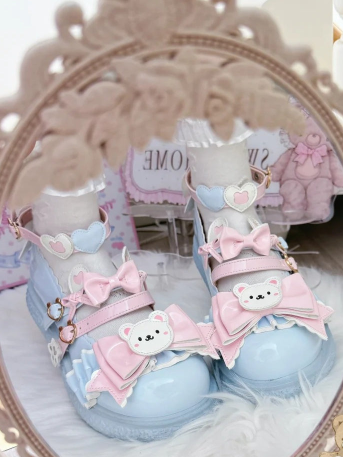 Lolita Shoes Flat for Style Sweet with 3cm PU Blue