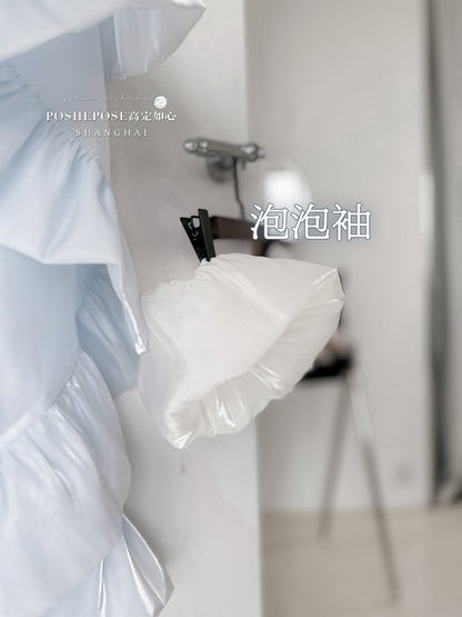 Balletcore Strapless Princess Puff Dress Sleeves Blue