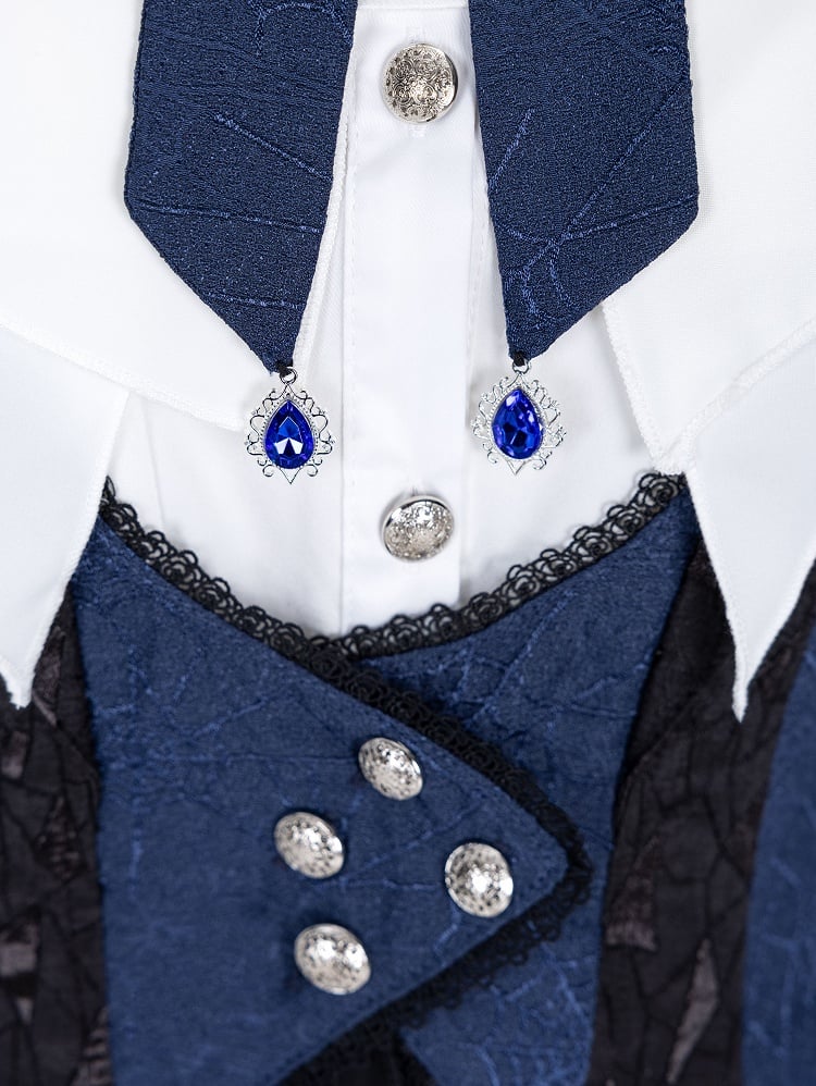 Mantel Dark Gothic Stücke Ouji Set Prinz Drei Lolita Blau Weiß +