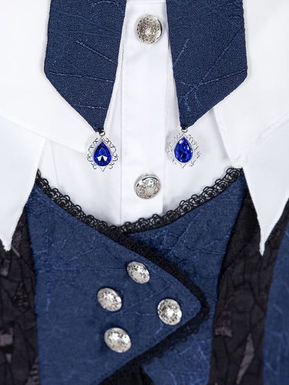 Mantel Dark Gothic Stücke Ouji Set Prinz Drei Lolita Blau Weiß +